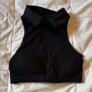 Black Sleeveless cropped Collared Top